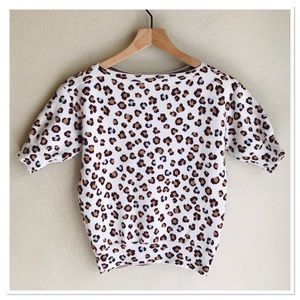 Ann Taylor Leopard Print Sweater Baby Blue Spots Short Sleeves Petite Size XXS